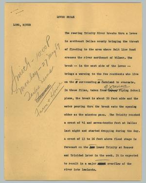 Primary view of object titled '[News Script: Levee break]'.