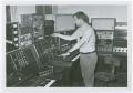 Photograph: [An NTSU student using the Moog synthesizer]