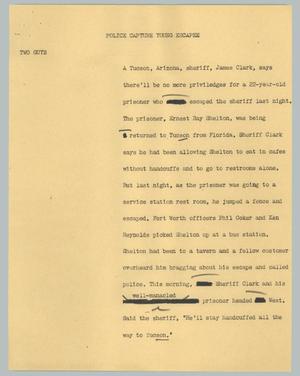 Primary view of object titled '[News Script: Police capture young escapee]'.