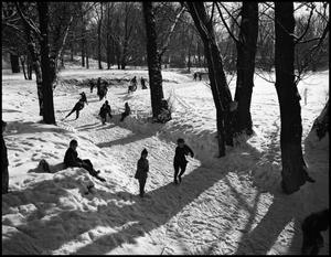 Primary view of object titled '[Children ice skating on an icy creek]'.