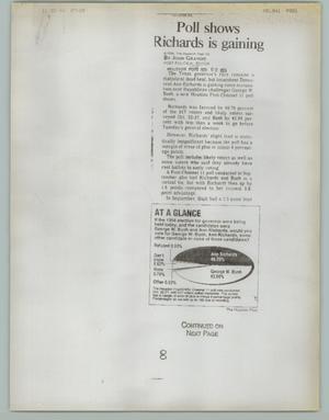 Primary view of object titled '[Newspaper Clipping: Poll Shows Richards is Gaining]'.