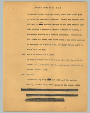 Primary view of object titled '[News Script: Traffic Death Trial]'.