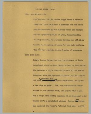 Primary view of object titled '[News Script: Louise Suggs]'.
