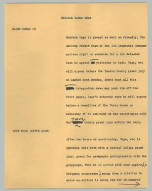 Primary view of object titled '[News Script: Benjack takes test]'.