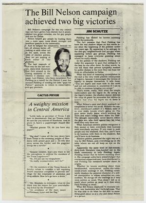 Primary view of object titled '[A photocopy of a newspaper: The Bill Nelson campaign achieved two big victories]'.