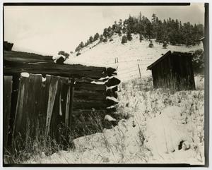 Primary view of object titled '[Photograph of snow on wooden structures]'.