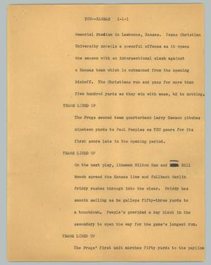 Primary view of object titled '[News Script: TCU--Kansas]'.