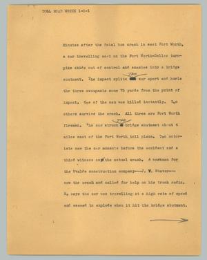 Primary view of object titled '[News Script: Toll road wreck]'.