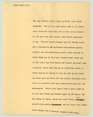 Primary view of object titled '[News Script: Train trip]'.