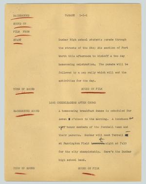 Primary view of object titled '[News Script: Parade]'.