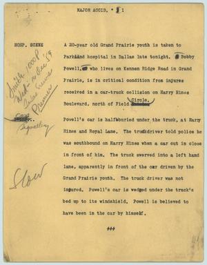 Primary view of object titled '[News Script: Major accid.]'.