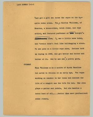 Primary view of object titled '[News Script: Lady cowboy]'.