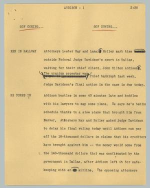 Primary view of object titled '[News Script: Addison]'.