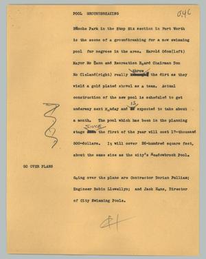 Primary view of object titled '[News Script: Pool groundbreaking]'.