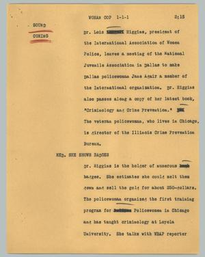 Primary view of object titled '[News Script: Woman cop]'.