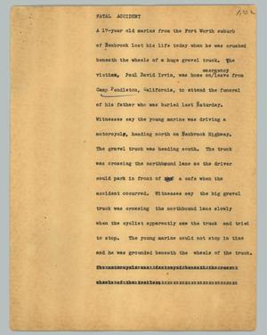 Primary view of object titled '[News Script: Fatal accident]'.