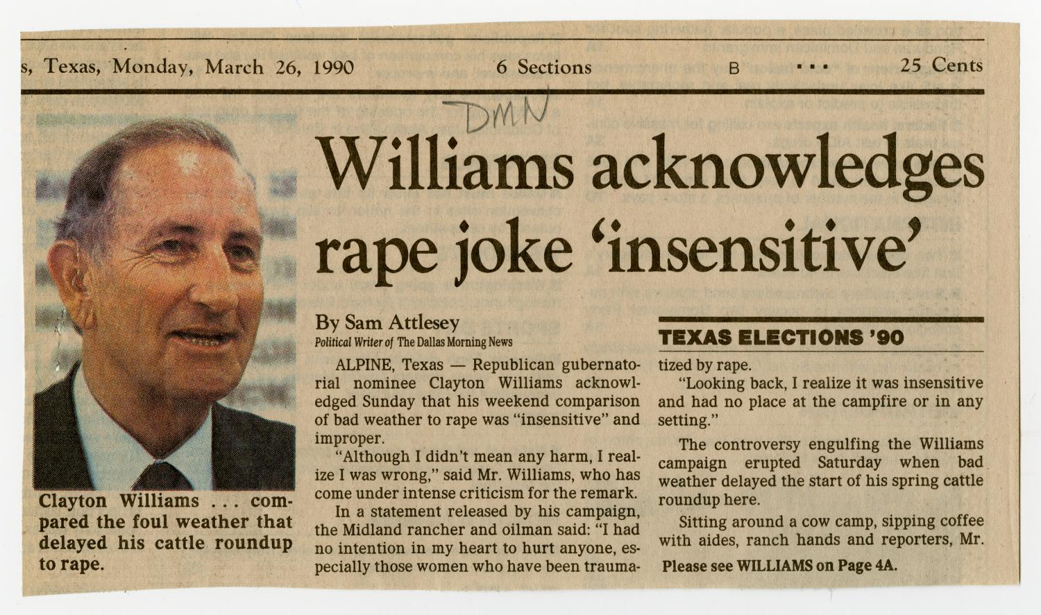 [Newspaper clippings: William's rape joke]
                                                
                                                    [Sequence #]: 1 of 12
                                                