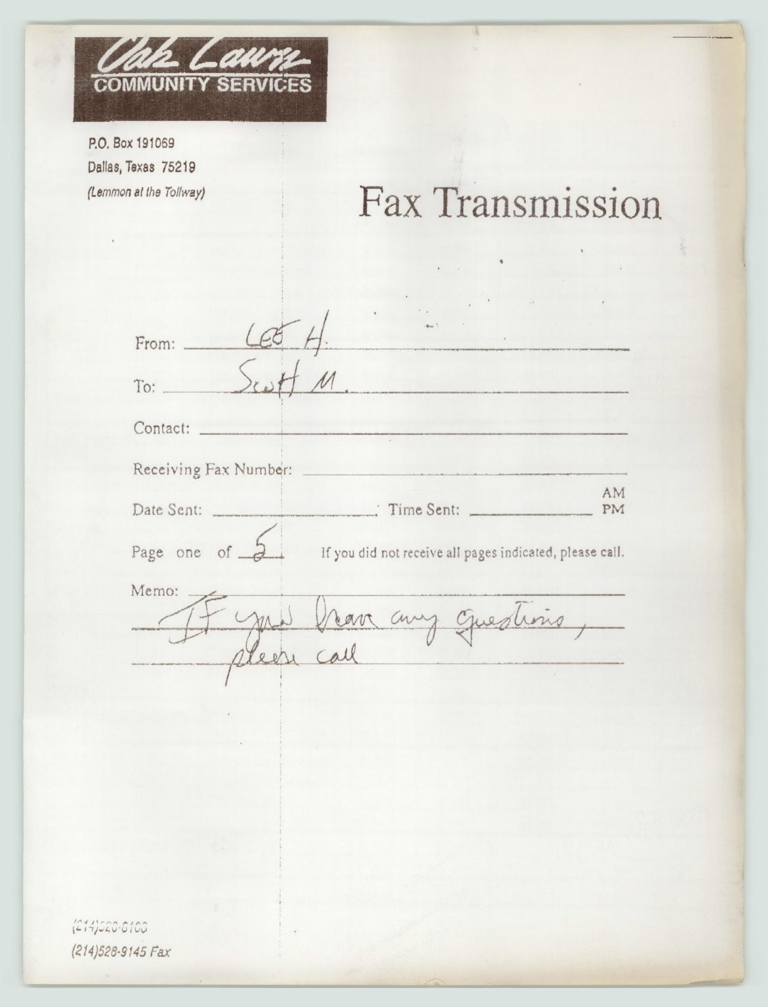 [Fax Transmission: Oak Lawn Community Services]
                                                
                                                    [Sequence #]: 1 of 10
                                                