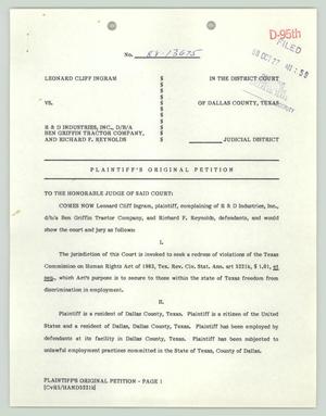 Primary view of object titled '[Plaintiff's original petition: HIV discrimination case Ingram v. R&D Industries]'.