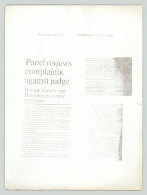 Primary view of object titled '[Photocopied newspaper clipping: Panel reviews complaints against judge]'.