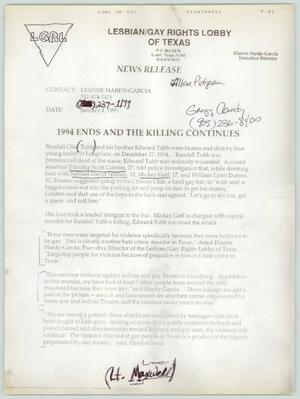 Primary view of object titled '[Press Release: 1994 ends and the killing continues]'.