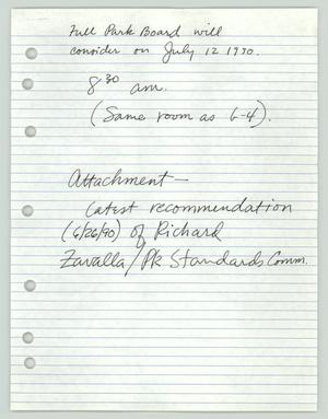 Primary view of object titled '[Handwritten Notes and Letter: Parks and Recreation Board]'.