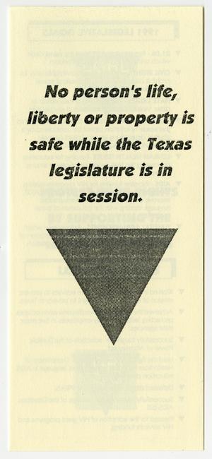 Primary view of object titled '[Brochure 1991: Protect your rights by supporting the Lesbian/Gay Rights Lobby of Texas]'.