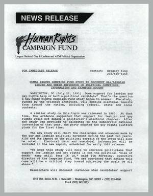Primary view of object titled '[Press release: Human Rights Campaign Fund study to document gay/lesbian issues]'.