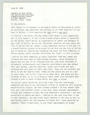 Primary view of object titled '[Letter: Alan Ross to Dallas Morning News Editor]'.
