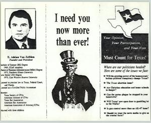 Primary view of object titled '[Texas Grassroots Coalition, PAC pamphlet, text, and petition]'.
