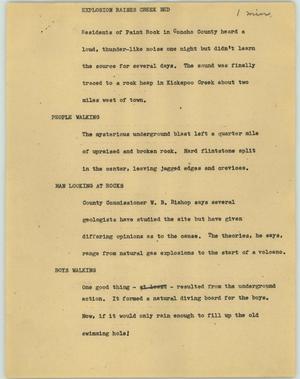 Primary view of object titled '[News Script: Explosion raises creek bed]'.