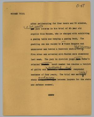 Primary view of object titled '[News Script: Wooden trial]'.