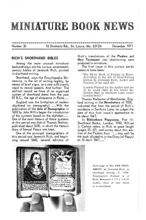 Primary view of Miniature Book News, Number 26, December 1971