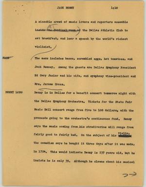 Primary view of object titled '[News Script: Jack Benny]'.