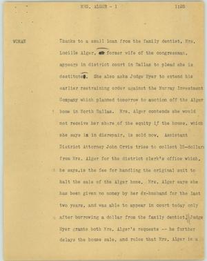 Primary view of object titled '[News Script: Mrs. Alger]'.