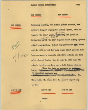 Primary view of object titled '[News Script: Dallas school integration]'.