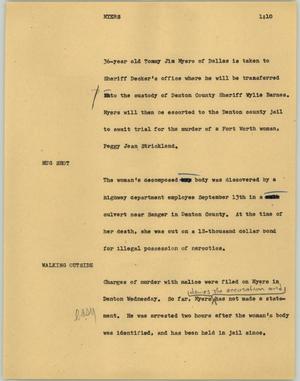 Primary view of object titled '[News Script: Myers]'.