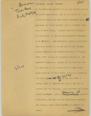 Primary view of object titled '[News Script: Confessed killer]'.