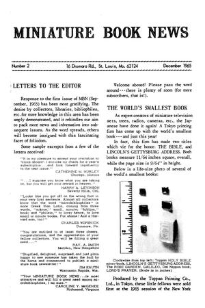 Primary view of Miniature Book News, Number 2, December 1965