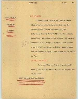 Primary view of object titled '[News Script: Goldwater]'.