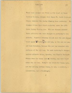 Primary view of object titled '[News Script: Blue laws]'.