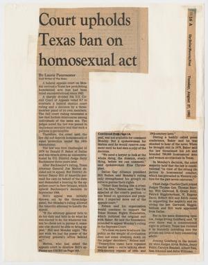 Primary view of object titled '[Dallas Morning News clipping: Court upholds Texas ban on homosexual act]'.