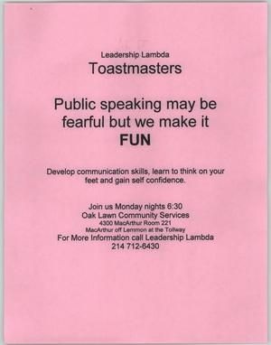 Primary view of object titled '[Leadership Lambda Toastmasters; Public speaking lecture]'.
