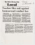 Clipping: [Copy of clipping from Dallas Morning News: Teacher files suit agains…