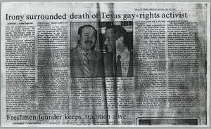 Primary view of object titled '[Clipping of Dallas Times Herald article: Irony surrounded death of Texas gay-rights activist]'.