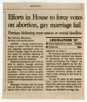 Primary view of object titled '[Clipping: Efforts in House to force votes on abortion, gay marriage fail]'.