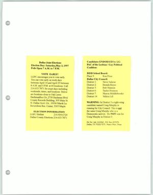 Primary view of object titled '[Clipping: Early voting information for the Dallas Join elections in 1997]'.
