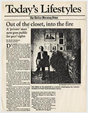 Primary view of object titled '[Dallas Morning News clipping: Out of the closet, into the fire]'.