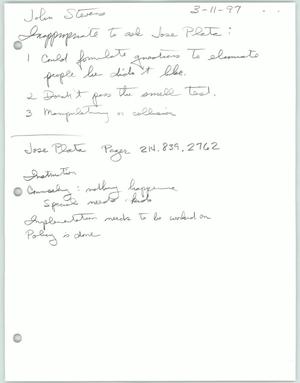 Primary view of object titled '[Handwritten notes from a meeting with John Stevens regarding Jose Plata]'.
