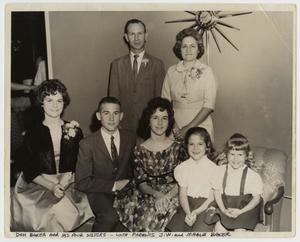 Primary view of object titled '[Don Baker and his four sisters with parents J. W. and Mable Baker]'.